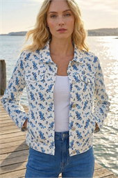 Floral Print Bengaline Denim Jacket