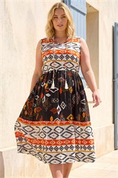 Curve Aztec Print Smock Midi Dress