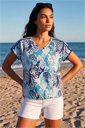 Marine Print Ric Rac Trim Top