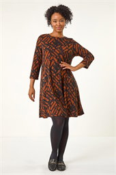Petite Zip Detail Abstract Stretch Dress