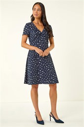 Petite Spot Print Twist Front Dress