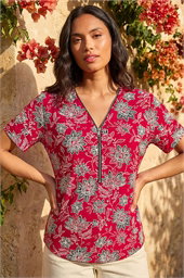 Floral Print Zip Detail Top