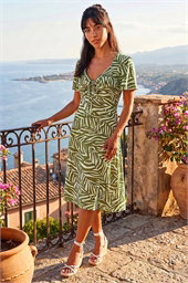 Petite Animal Stretch Gathered Midi Dress