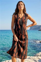 Wave Zip Front Midi Shift Dress