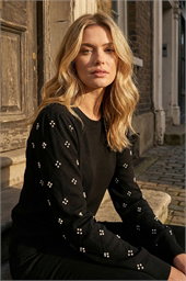 Petite Faux Pearl Contrast Cable Knit Jumper
