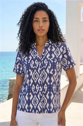 Ikat Print Linen Blend Shirt