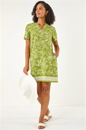 Paisley Print Linen Blend Shift Dress