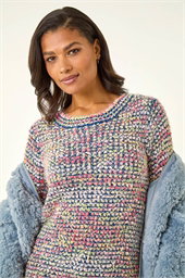 Fluffy Striped Curve Hem Jumper