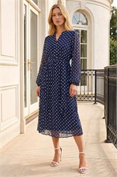 Polka Dot Pleated Midi Dress