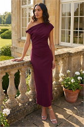 Drape Shoulder Stretch Midi Dress