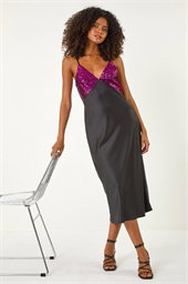 Dusk Sequin Top Satin Midi Dress