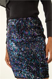 Sequin Embellished Velour Stretch Skirt
