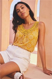 Printed Crochet Trim Vest Top