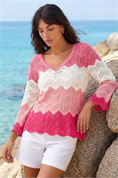 Colour Block Crochet Knit Jumper
