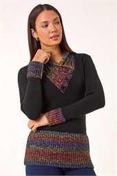 Colour Block Overlap V-Neck Jumper