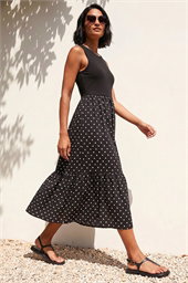 Dusk Polka Dot Ribbed Midi Dress
