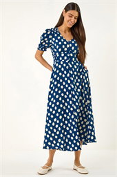 Spot Print Button Midi Dress