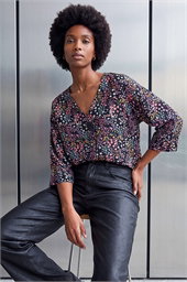 Teal Abstract Print V-Neck Stretch Shirt | Roman UK