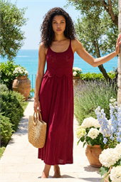 Petite Crochet Linen Blend Midi Dress