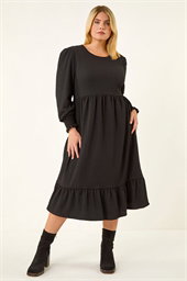 Curve Textured Gathered Stretch Midi Dress