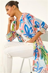 Abstract Print Button Up Longline Blouse