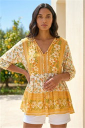 Floral Border Print V-Neck Overshirt