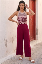 Petite Crochet Detail Linen Blend Jumpsuit