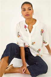 Floral Embroidered V-Neck Blouse