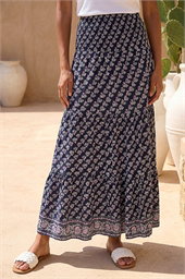 Floral Print Shirred Maxi Skirt