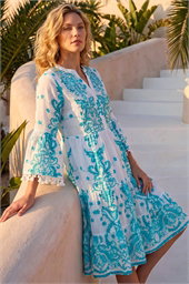 Beaded Tassel Trim Smock Dress