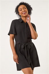 Petite Button Front Tie Playsuit
