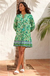 Floral Print Border Smock Dress