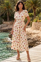 Floral Print Buttoned Midi Dress