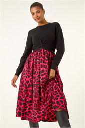 Animal Print Twist Front Midi Dress