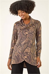 Paisley Print Cowl Neck Stretch Top