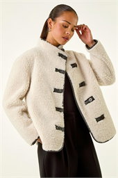 Petite Borg Contrast Button Coat