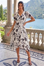 Floral Print Hanky Hem Midi Dress