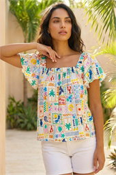 Patchwork Palm Ruffle Top