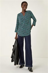 Abstract Puff Print Stretch Top