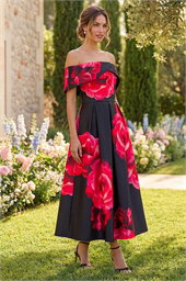 Floral Print Premium Stretch Midi Dress