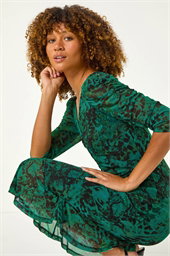 Printed Mesh Midi Dress