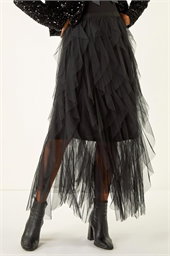 Elastic Waist Mesh Layered A Line Skirt