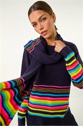 Border Stripe Scarf Knit Jumper