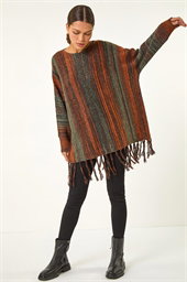 Ombre Vertical Stripe Fringe Jumper