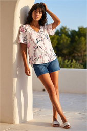 Floral Angel Sleeve V-Neck Top