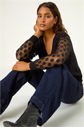 Polka Dot V-Neck Sleeve Knit Jumper