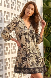 Floral V-Neck Swing Dress