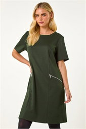 Petite Zip Detail Pocket Shift Dress