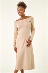 Floral Bardot Knit Midi Dress