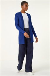 Longline Stretch Ribbed Cardigan